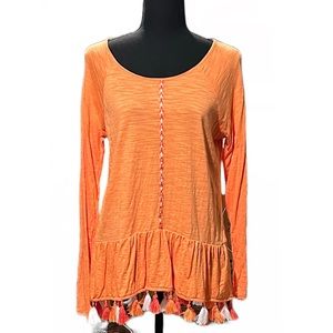 Crown & Ivy Scoop Neck Long Sleeve Orange Top Sz S